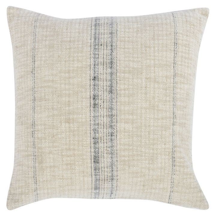 Tia 22 Inch Square Accent Throw Pillow with Woven Black Stripe, Beige Linen-Benzara