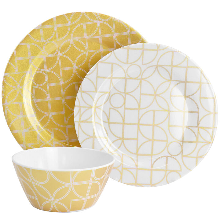Laurie Gates California Designs Summer Bloom 12 Piece Melamine Dinnerware Set in Gold