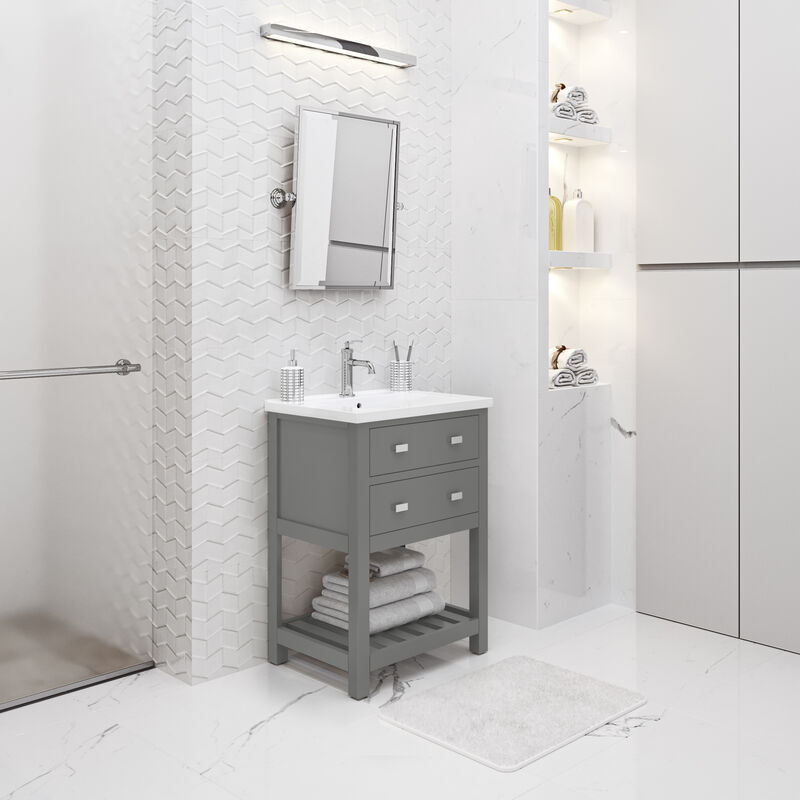 Viola 24 In. Integrated Ceramic Sink Top Vanity in Cashmere Grey