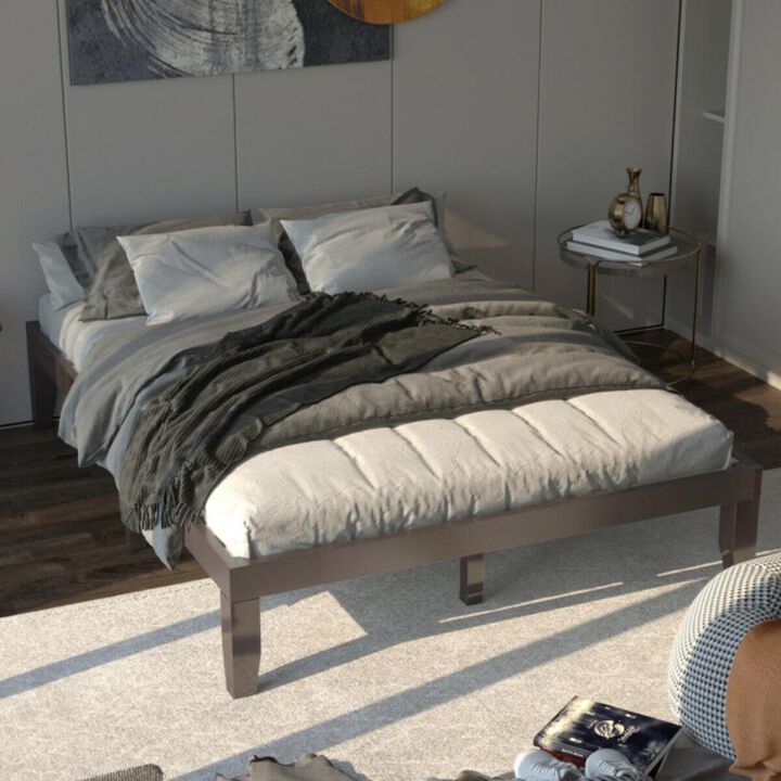 Hivvago 14 Inch Queen Size Rubber Wood Platform Bed Frame with Wood Slat Support