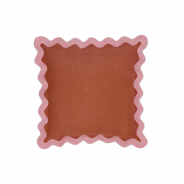 Scalloped Edge Magenta and Pink Cotton Velvet Throw Pillow