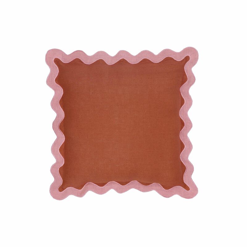 Scalloped Edge Magenta and Pink Cotton Velvet Throw Pillow