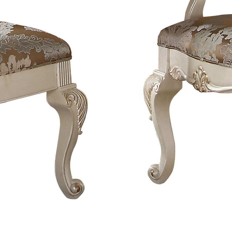 28 Inch Vegan Faux Leather Dining Side Chair, Set of 2, White, Gold - Benzara