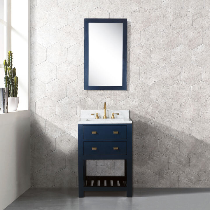 Madalyn 24 In. Single Sink Carrara White Marble Countertop Bath Vanity in Monarch Blue