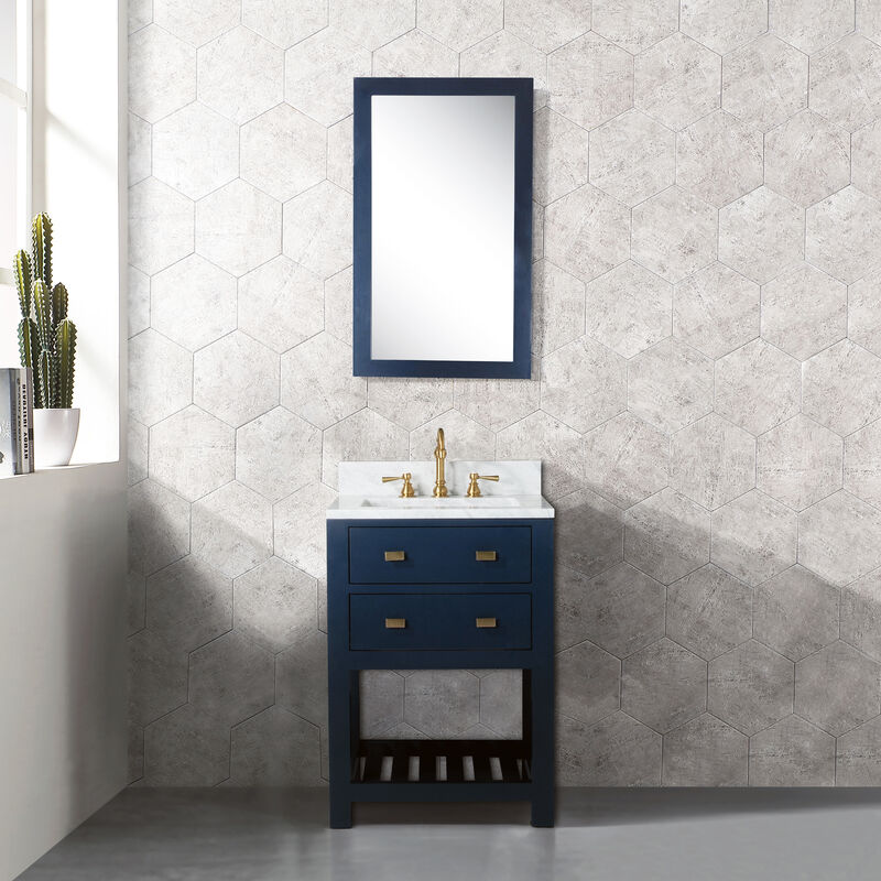 Madalyn 24 In. Single Sink Carrara White Marble Countertop Bath Vanity in Monarch Blue