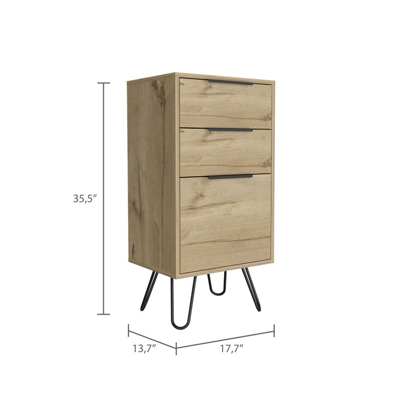 Augusta Light Dresser, Hairpin Legs, Superior Top, Three Drawers - Light Oak