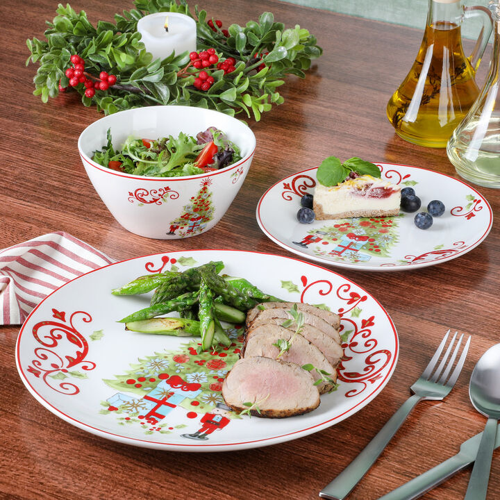 Gibson Home Festive Tree 12 Piece Porcelain Dinnerware Set