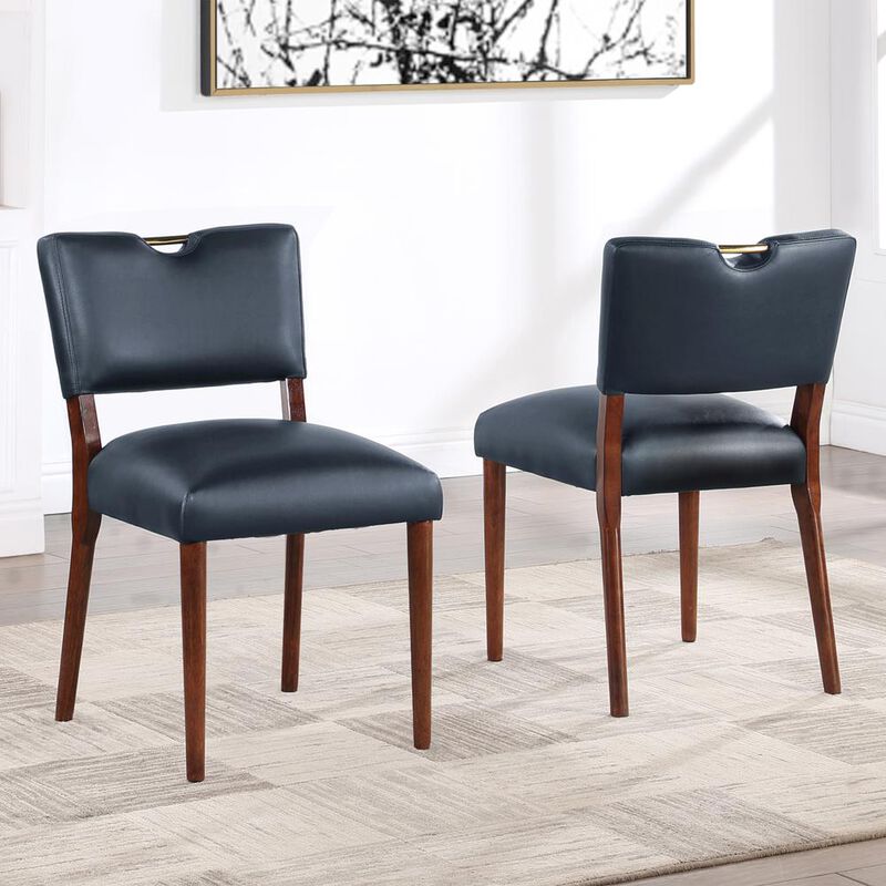 Comfort Pointe Bonito Midnight Blue Faux Leather 5PC Dining Set in Walnut Finish