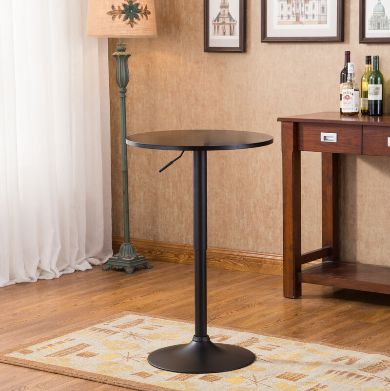Belham Black Round Top Adjustable Height Bar Table and 2 Bonded Leather Swivel Bar Stools