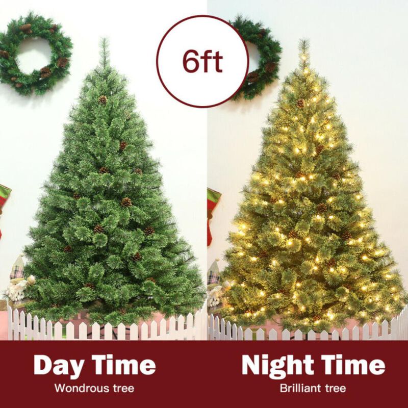 Hivvago 6 Feet Pre-Lit PVC Artificial Carolina Pine Tree with LED Lights