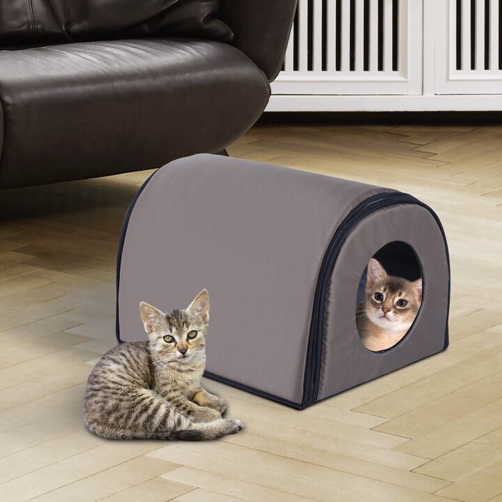 Warm Feline Retreat: Brown Elevated Waterproof Heated Outdoor Cat House