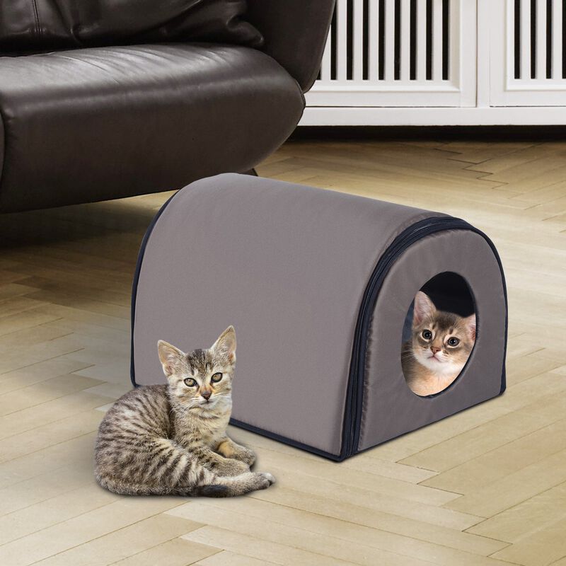Warm Feline Retreat: Brown Elevated Waterproof Heated Outdoor Cat House