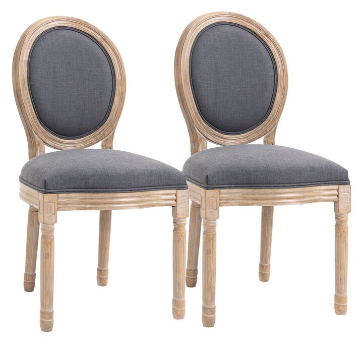 Grey French Dining: Set of 2 Armless Linen-Touch Upholstered Chairs