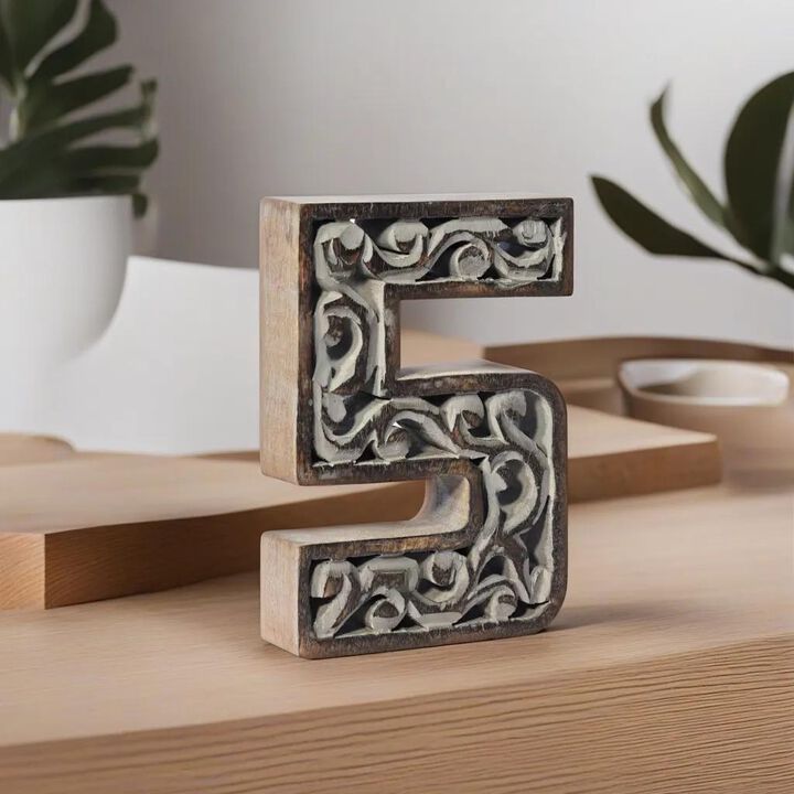 Vintage Gray Handmade Eco-Friendly "5" Numeric Number For Wall Mount & Table Top Décor