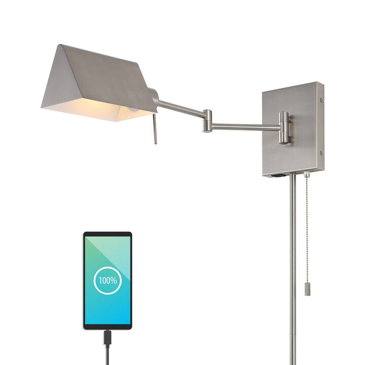 Arlo Farmhouse Industrial Single Swing Arm Plug In Or Hardwired Iron LED Wall Sconce with Pull Chain