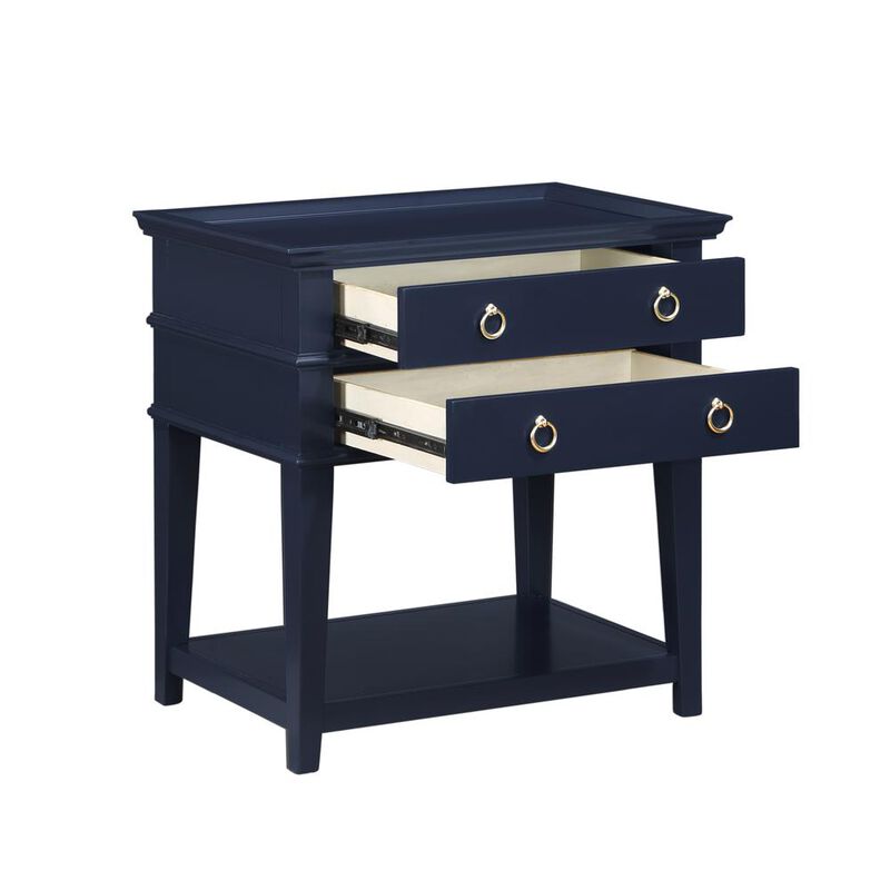 Comfort Pointe Clara Midnight Blue 2-Drawer Tray Top Nightstand