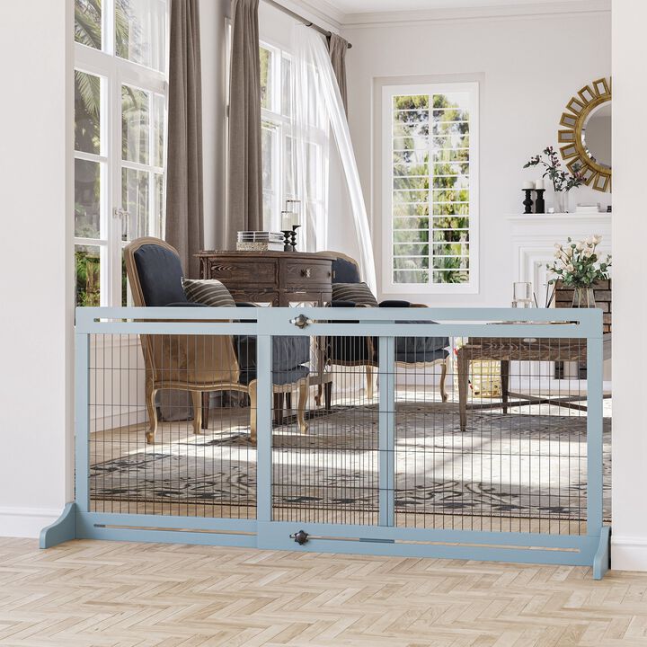 Blue Gray Pet Barrier: 72"W x 27.25"H Freestanding Adjustable Gate