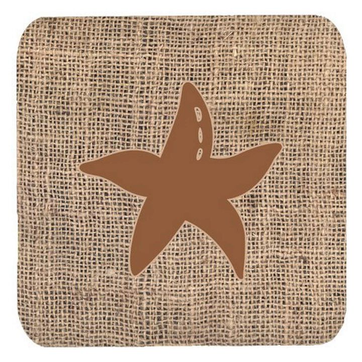 Caroline's Treasures BB1100-BL-BN-FC Starfish Burlap and Brown Foam Coasters (Set of 4), 3.5 H x 3.5 W, Multicolor