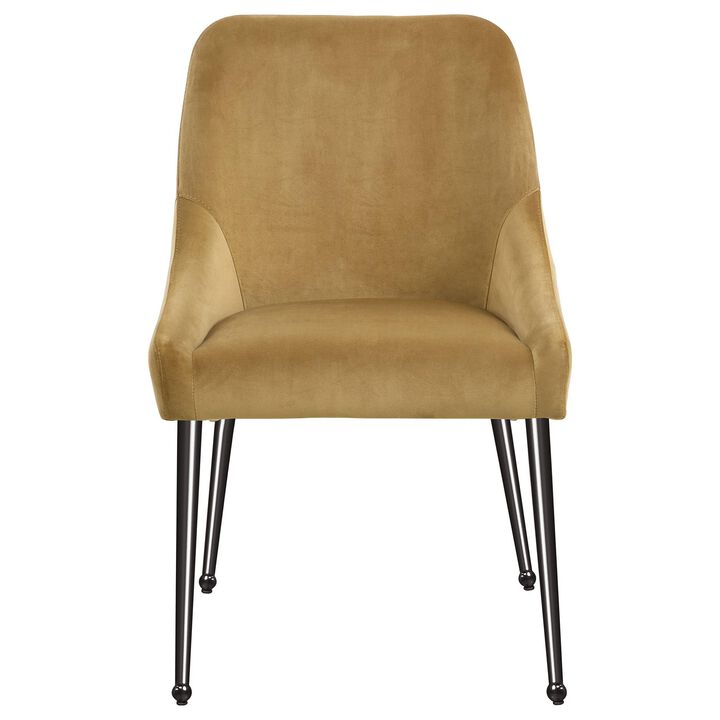 Maya Dining Side Chair Set of 2, Slope Arms, Black Metal, Cognac Brown - Benzara
