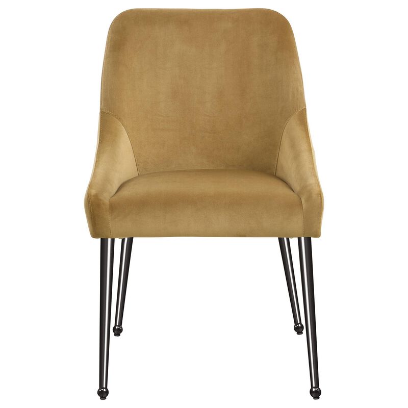 Maya Dining Side Chair Set of 2, Slope Arms, Black Metal, Cognac Brown - Benzara