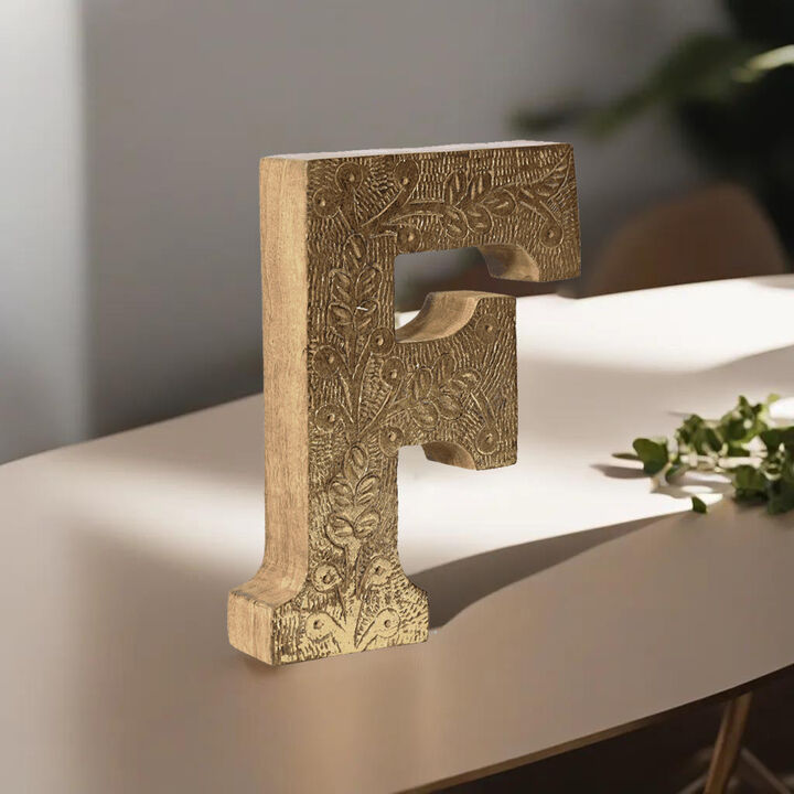 Vintage Natural Gold Handmade Eco-Friendly "F" Alphabet Letter Block For Wall Mount & Table Top Décor
