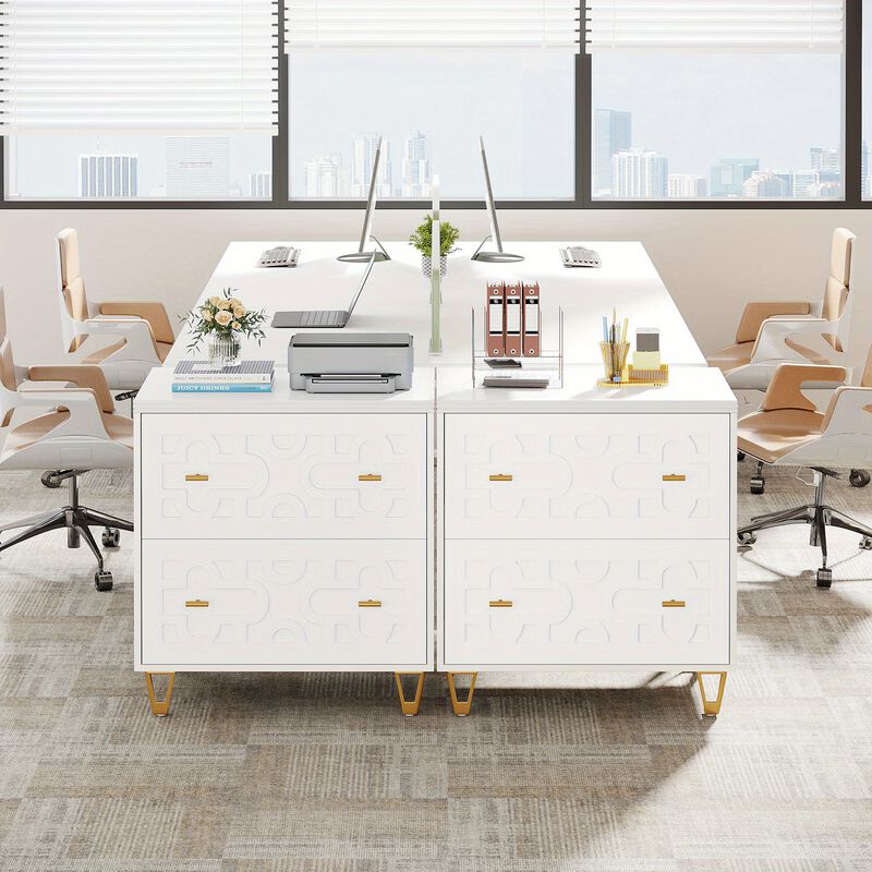 Lateral File Cabinet with 2 Drawers, Modern White Filing Cabinet for Legal/Letter/A4 Size, Large Storage Filing Cabinet Printer Stand for Home Office