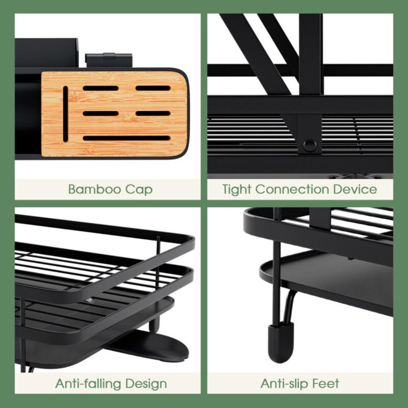 Hivvago 2-Tier Collapsible Dish Drainer Rack with Removable Drip Tray