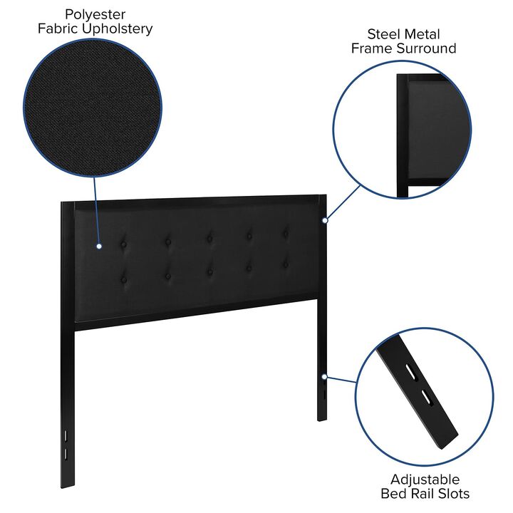 Flash Furniture Bristol Metal Tufted Upholstered Queen Size Headboard in Black Fabric