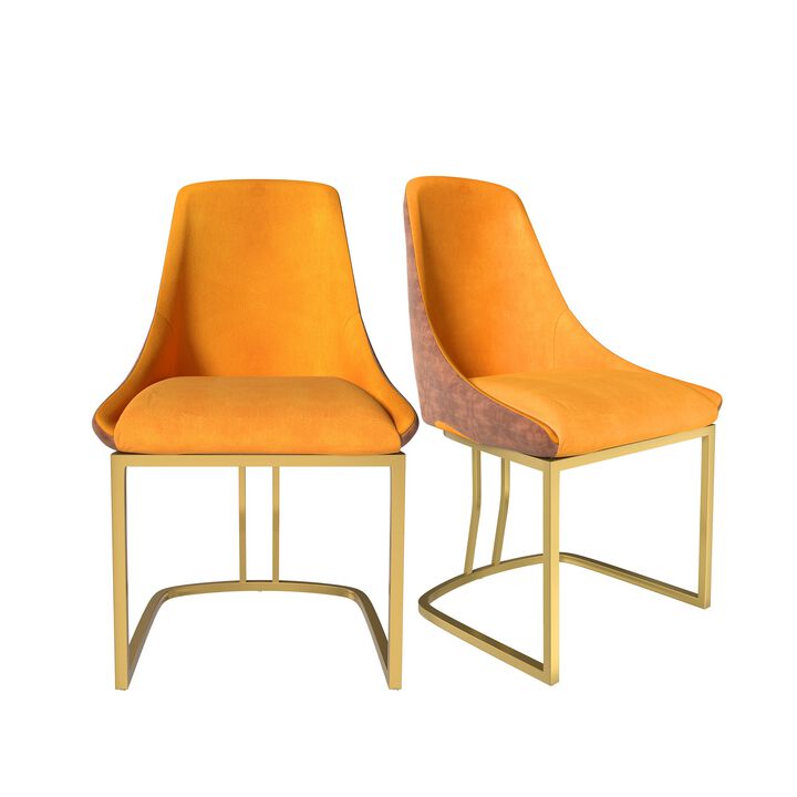 Fabric +PU Modern Dining Side Chair with Metal Legs and Swivel Leveling Feet (Set of 2) for Study, Dining Room, Bedroom, Living Room, Office Area