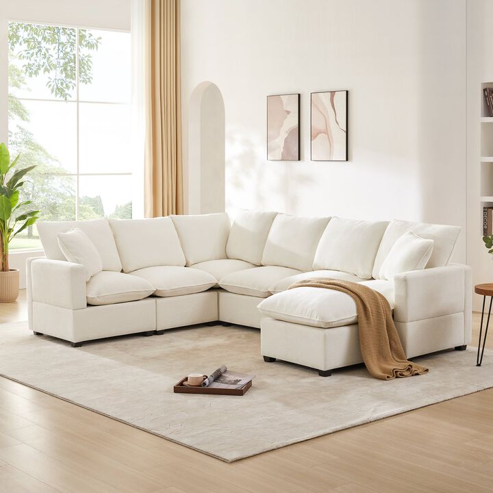 MONDAWE Modern U Shape Modular Sofa, 7 Seat Chenille Sectional Couch Set with 2 Pillows Included, Freely Combinable Indoor Funiture