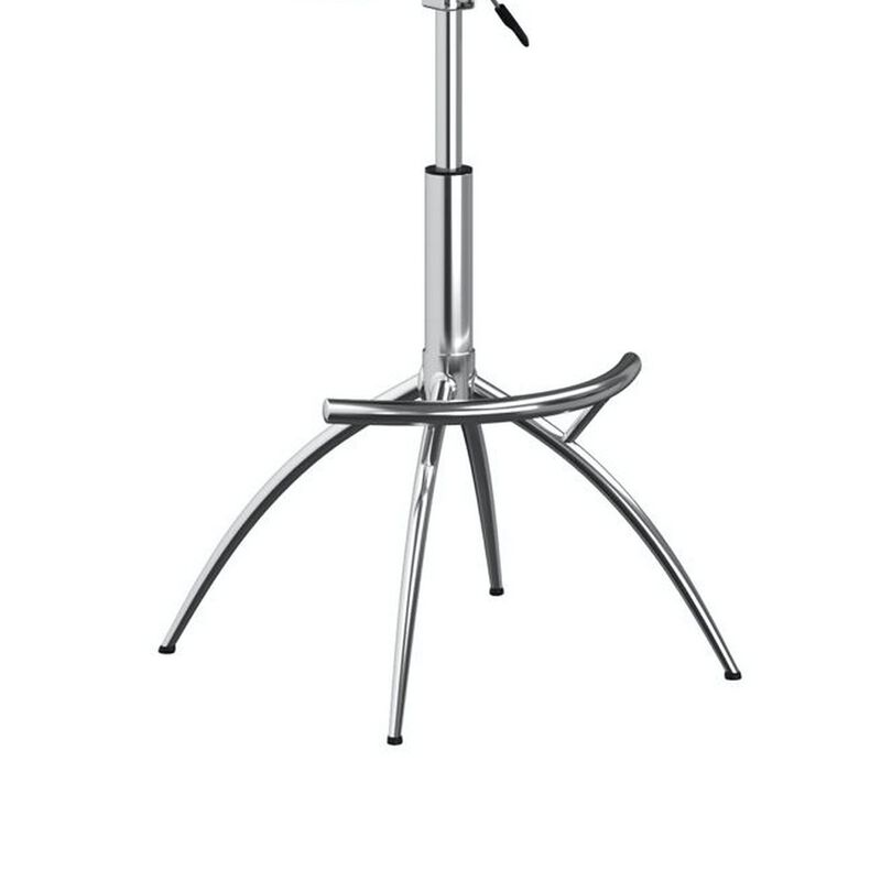 Deko 26-31 Inch Adjustable Height Barstool Chair, Set of 2, Chrome, Gray Faux Leather - Benzara