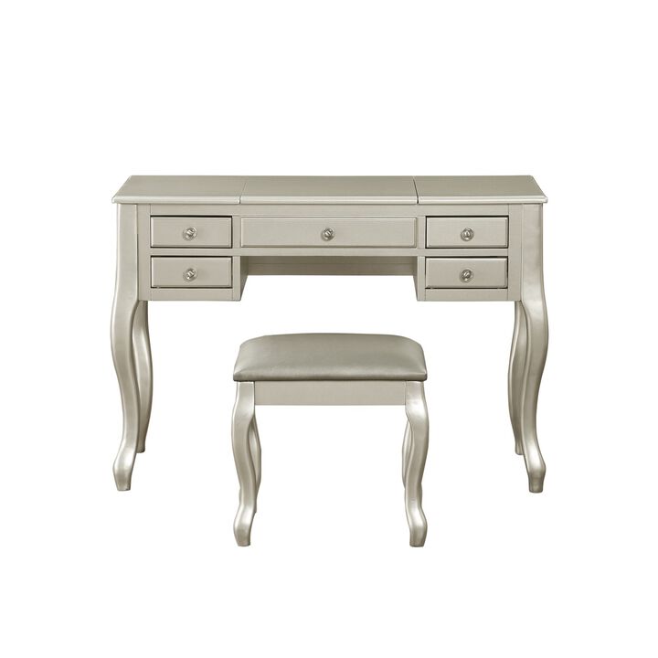 Silver Vanity Set with Unique Legs and Cushion Seat