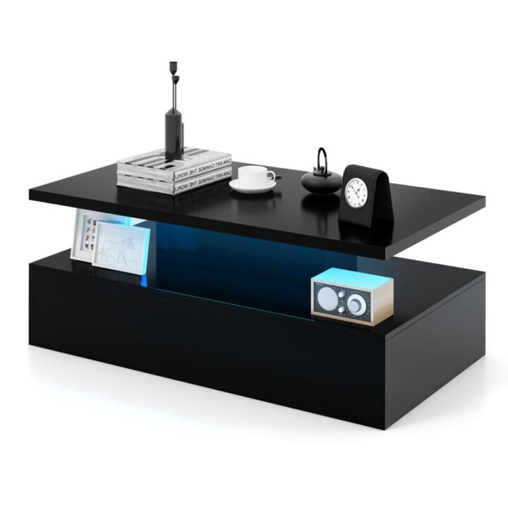 Hivvago Modern 2-tier High Glossy Table with Adjustable Light Colors for Living Room