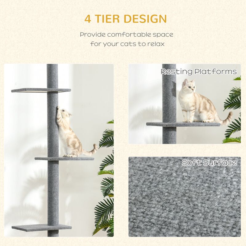 Grey Cat Activity Center: Floor-to-Ceiling Climbing Tower with Sisal