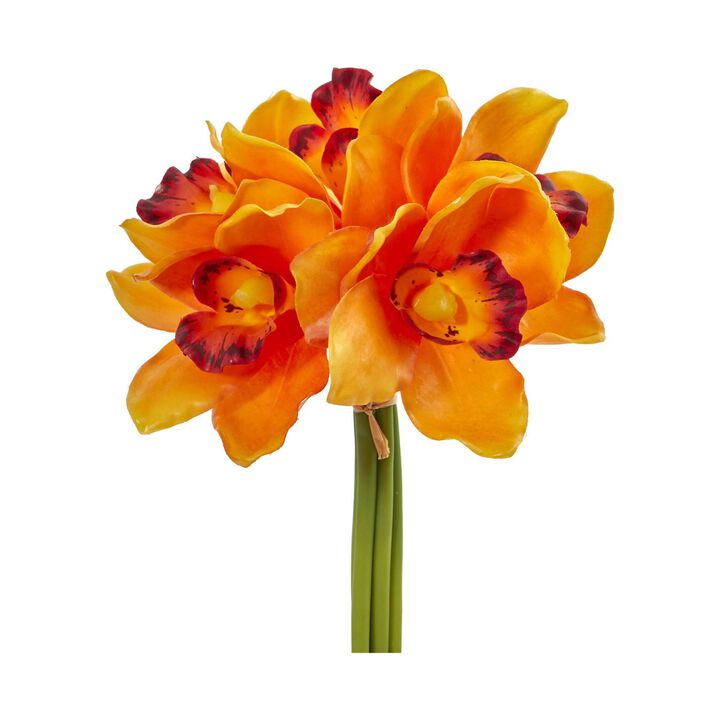 Nearly Natural 9-in Cymbidium Orchid Artificial Flower Bundle (Set of 6)