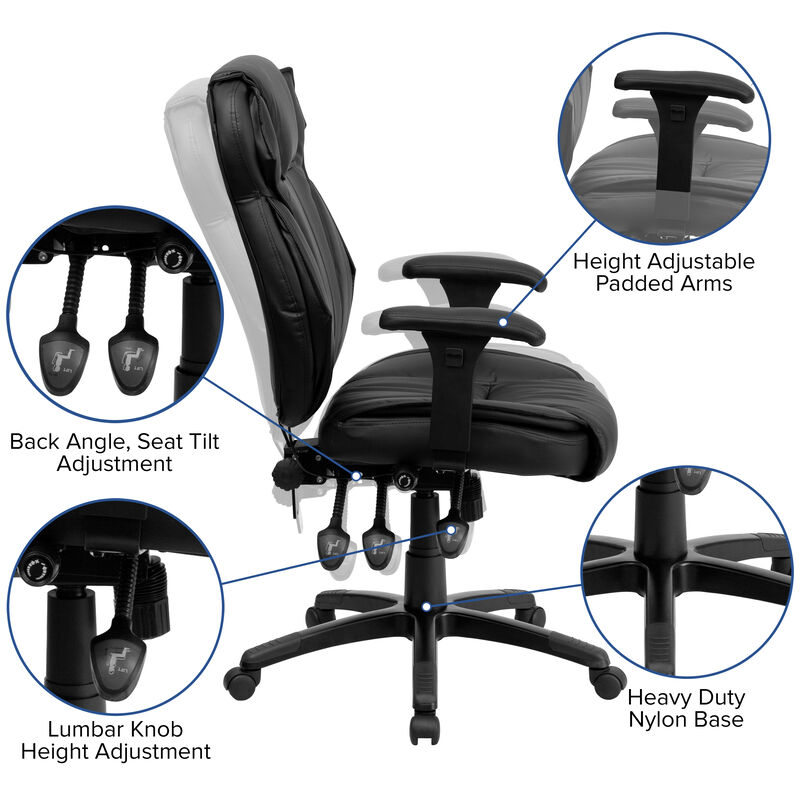 Hansel High Back Black LeatherSoft Multifunction Executive Swivel Ergonomic Office Chair with Lumbar Support Knob with Arms