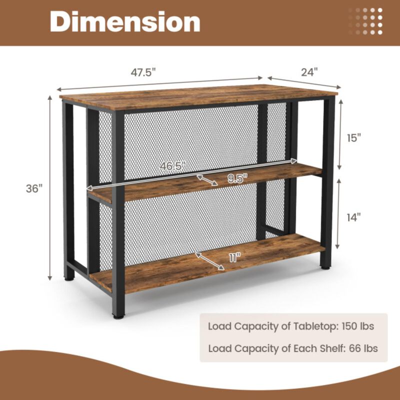 Hivvago 36" 3-Tier Bar Table with Storage Metal Frame Adjustable Foot Pads for Dining Room