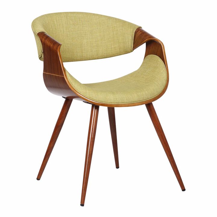 Curved Back Fabric Dining Chair with Round Tapered Legs, Brown and Green-Benzara