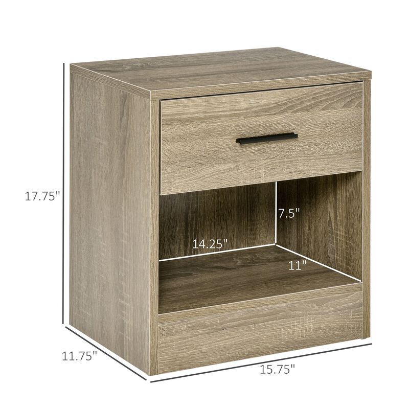 Grey Wood Side Table: Accent End Table with Drawer for Living Room