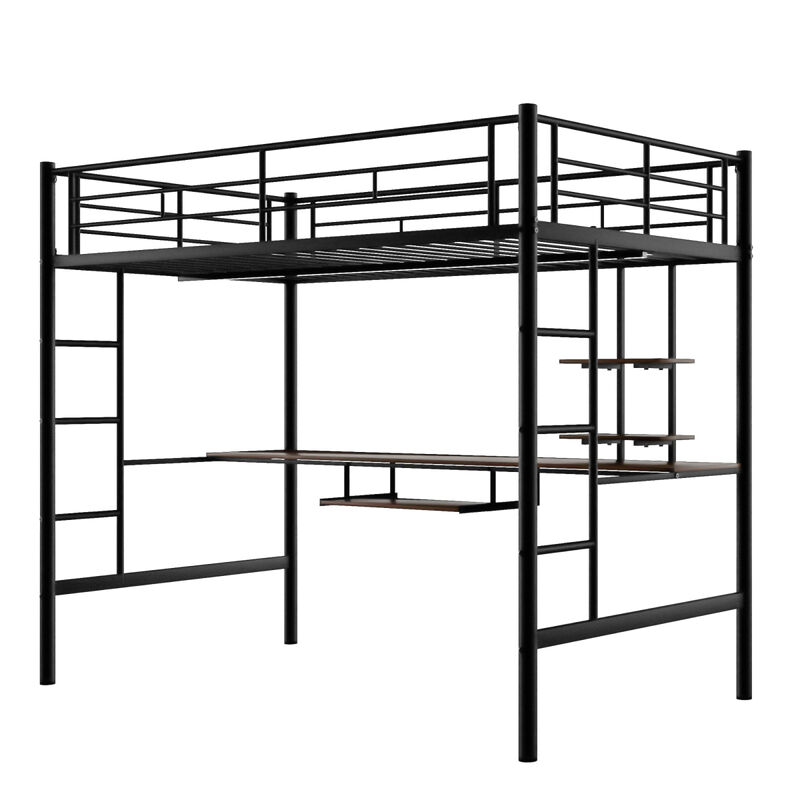 Loft Bed With Desk And Shelf, Space Saving Design, Full