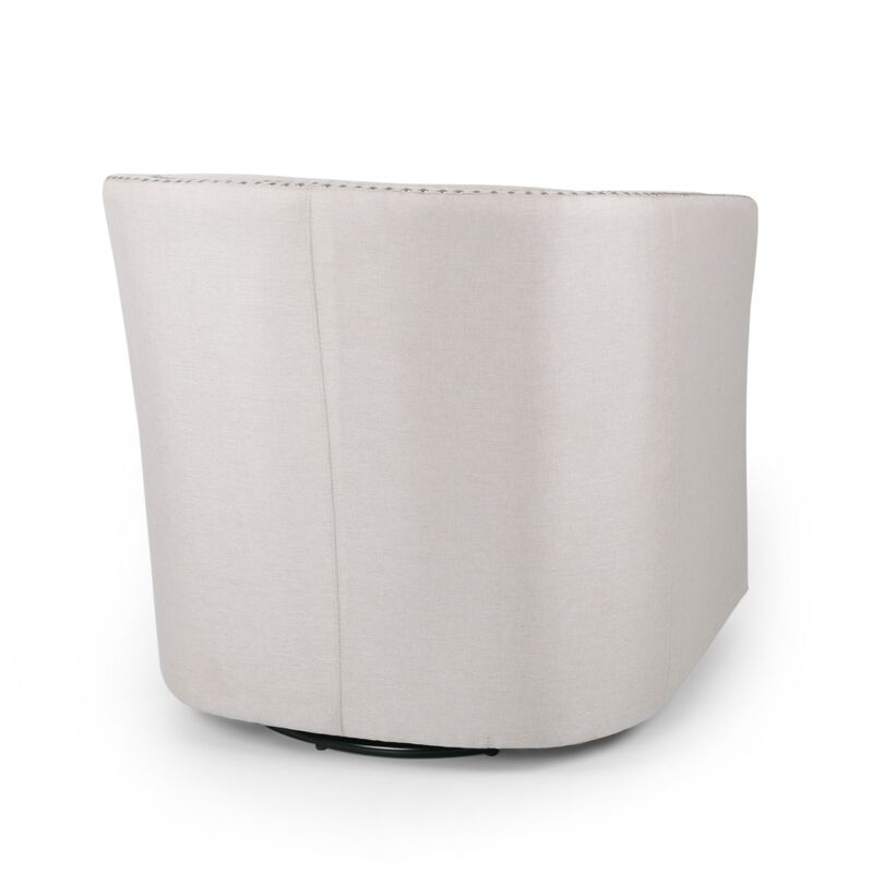Swivel Accent Chair, Classic Round Barrel Style, Wheat Beige Fabric - Benzara