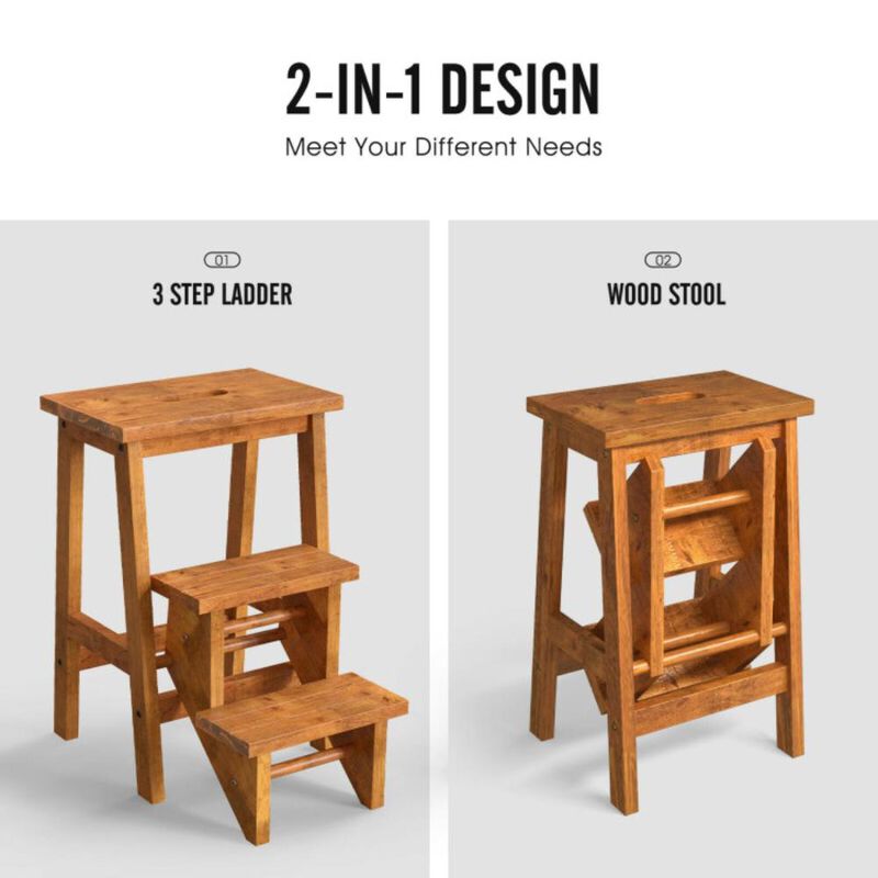 Hivvago 3-in-1 Rubber Wood Step Stool with Convenient Handle