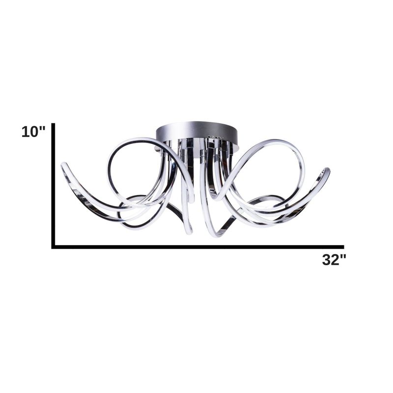 6 Petal Flower Dimmable Integrated LED Chrome Flush Chandelier