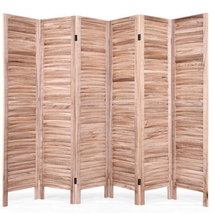 Classic Wooden 6-Panel Room Divider – Louvered Folding Privacy Partition