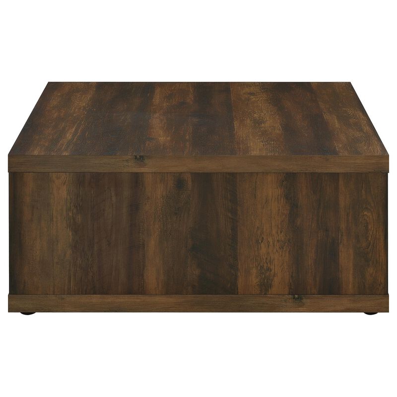 Rizz Coffee Table, Square Cube Design Open Shelf, 36 Inch Dark Brown - Benzara