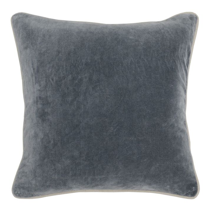 Square Fabric Throw Pillow with Solid Color and Piped Edges, Gray-Benzara