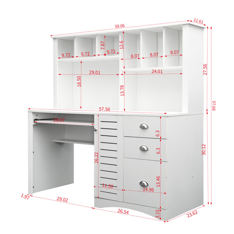 Home Office Computer Desk With Hutch, Antiqued Finish