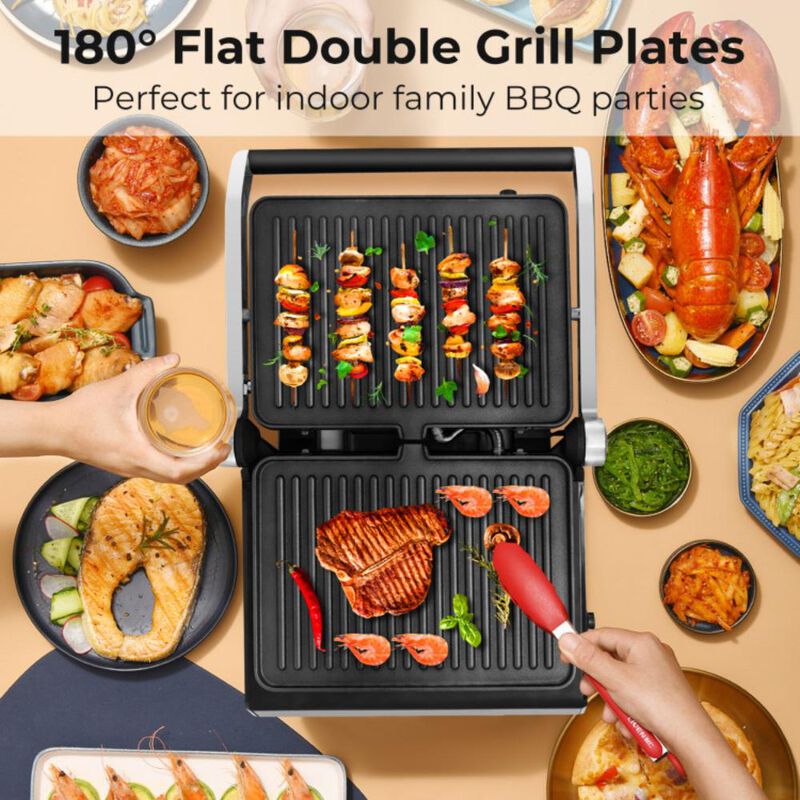 Hivvago 3 in 1 Indoor Electric Panini Press Grill with LED Display-Black