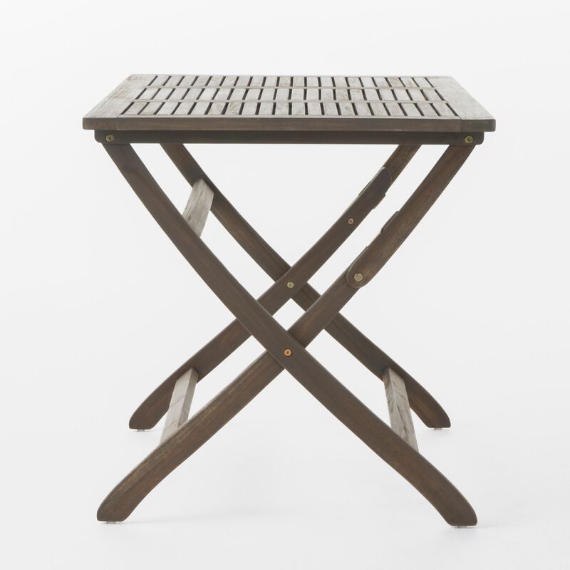 Cami Outdoor Foldable Bistro Table, 44in Rectangular Gray Acacia Wood - Benzara