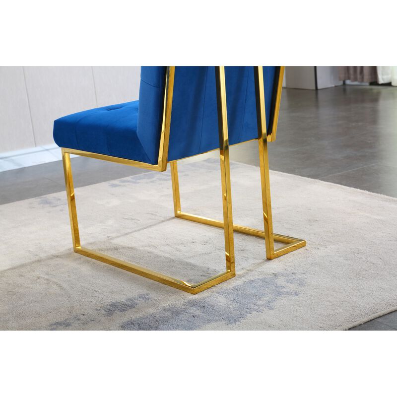 Modern Velvet Dining Chair Set Of 2, Tufted Design And Gold Finish Stainless Base